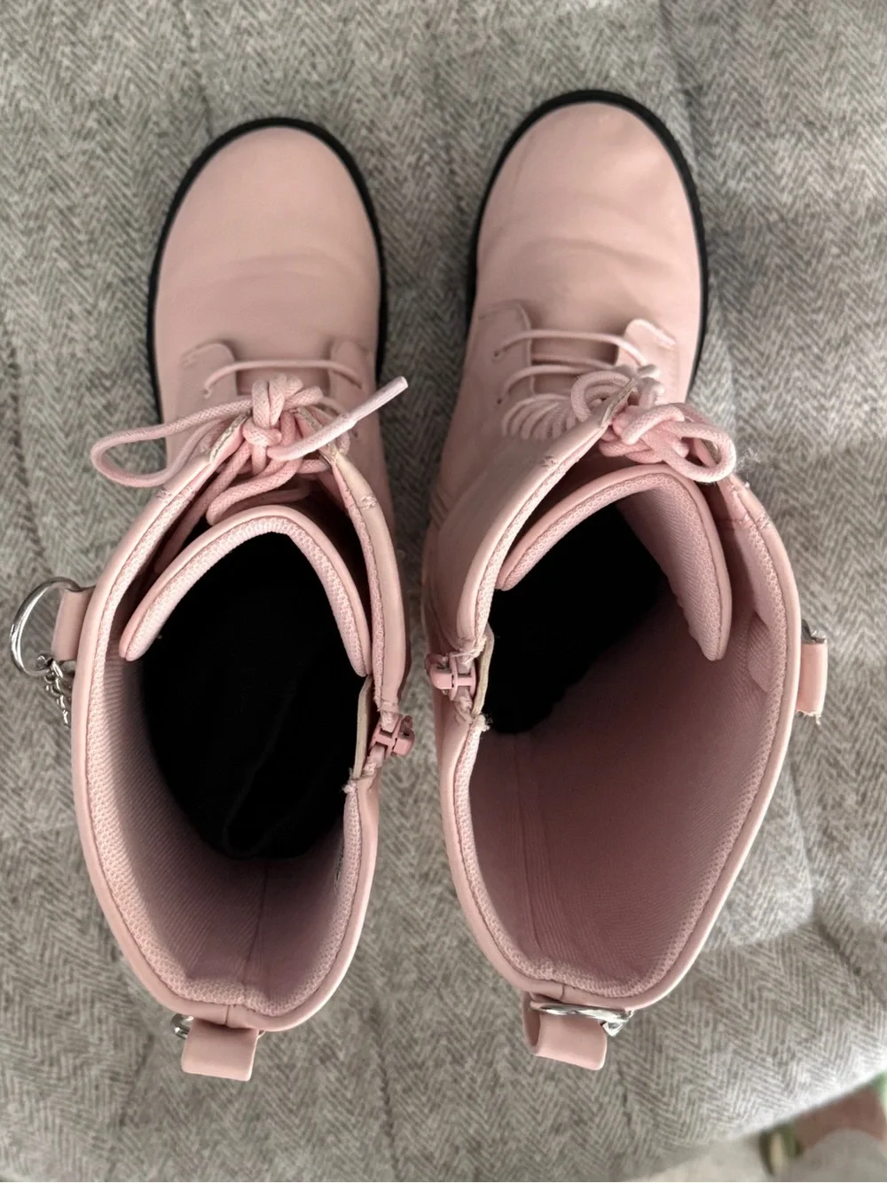 Women’s Lace-Up Knee-High Boots in Pale Pink